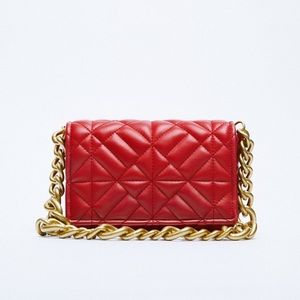 NWT. Blogger favorite Zara Red Quilted Chain Strap Shoulder Bag.